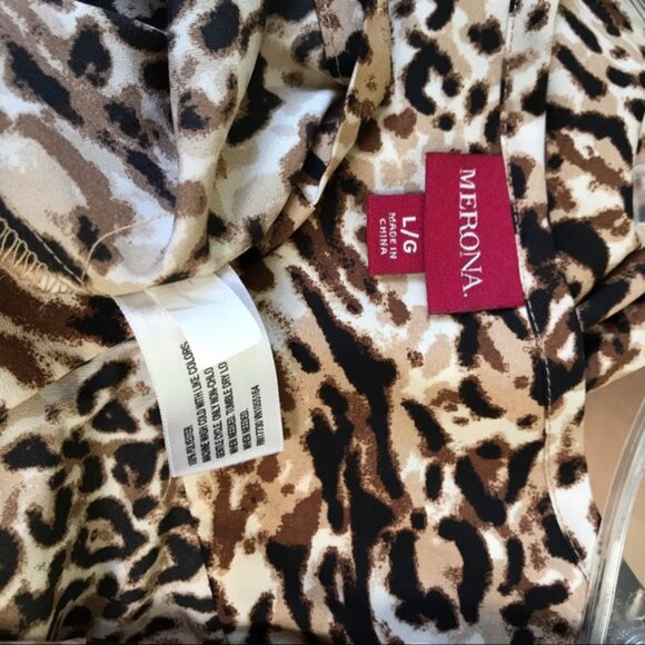 Merona NEW Leopard Animal Print Dress Pockets Tie Waist Shirt Tunic Preppy Tan L - Picture 9 of 9